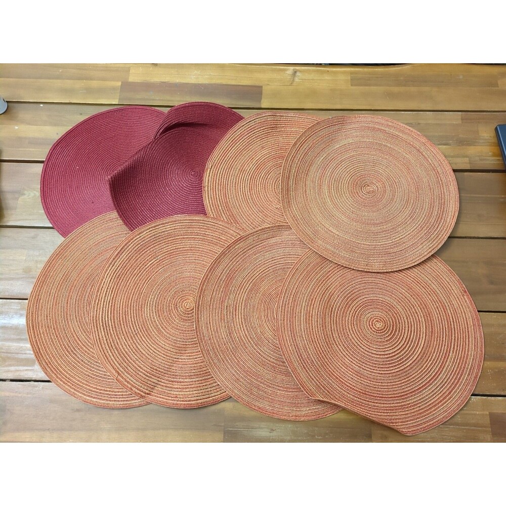Set Of (8) Red And Orange Wicker Round Table Placemats 15"